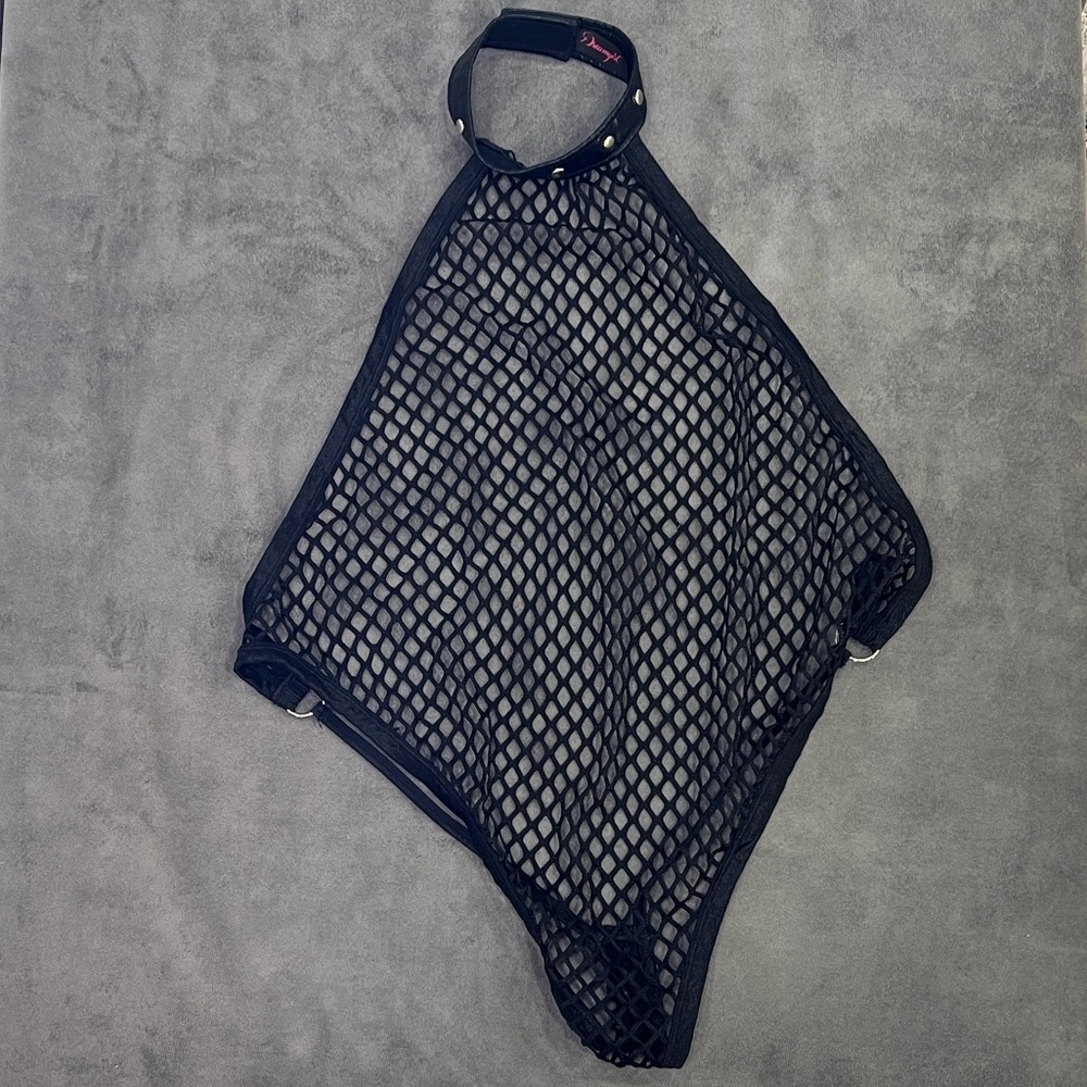 Dreamgirl Black Fishnet Open Back Collar Bodysuit S/M - Picture 6 of 13